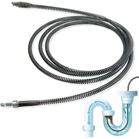 Tige spirale de nettoyage de canalisations 10 mm de diamètre x 3 m, XU, Déboucheur wc, Nettoyeur avec accessoire de perçage universel avec adaptateur électrique pour toilettes - KZQ (1/4)