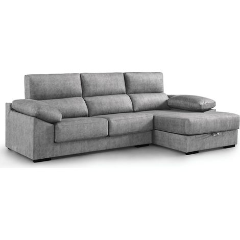 Home Heavenly® - Sofá Chaise Longue MONTI asientos extraíbles, respaldos reclinables, arcón integrado 100x283x167 cm. Color: Gris oscuro Chaise Longue izquierdo