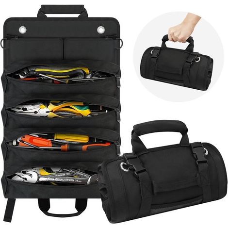 Trousse à outils enroulable, petite et robuste, avec compartiments amovibles et organiseur intégré. (1/4)