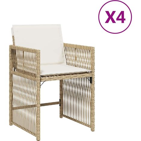 Maison Exclusive - Gartenstühle mit Kissen 4 Stk. Beige Poly Ratt