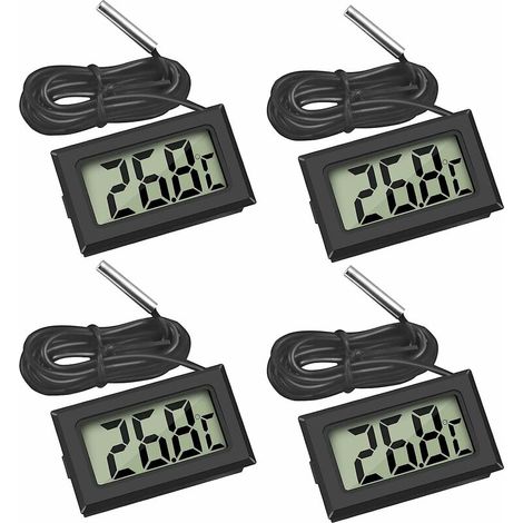 Mini termometro digitale LCD con sonda di temperatura per frigoriferi, congelatori e acquari (4 pezzi neri) (1/5)