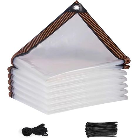 Bâche Transparente avec Oeillets, Bache Pergola Transparente, Bâche de Protection en polyéthylène avec Corde et Attaches Câbles, Bâche Imperméable Utilisable en extérieur Imperméable à la Pluie (1/5)