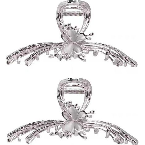Lot de 2 pinces cheveux papillon en métal, coloris argent, accessoire coiffure (1/5)