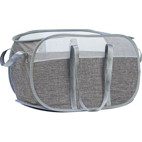 Panier à Linge Pliable Gris - Corbeille Pop-Up avec Poignée pour Salle de Bain, Chambre, Buanderie ou Voyage - Idéal Rangement Linge Sale (1/5)