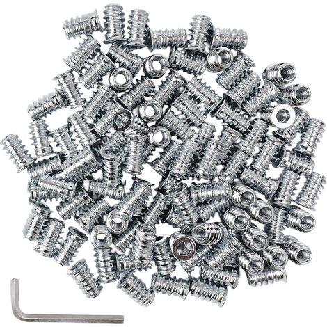 Lot de 100 écrous à visser M5 x 15 mm - Douille à visser en acier au carbone - Insert fileté en bois - Avec clé hexagonale - Pour montage de meubles (1/5)