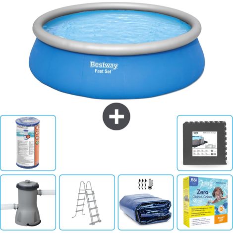 Piscine gonflable ronde Bestway à réglage rapide - 457 x 122 cm - Bleue - Comprend des Accessoires CB27 (1/5)