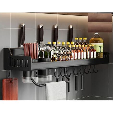 Rangement epices Cuisine Etagere a epices Porte étagère Murale Rangement Etagere Cuisine Murale,Noir,60cm [Classe énergétique A] (1/5)
