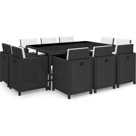 Salon de jardin 11 pcs Ensemble Table et Chaise de Jardin - avec coussins Résine tressée Noir BV253742 - BonneVie (1/5)