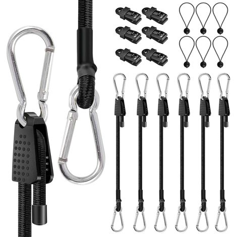 Tendeurs Élastiques avec Mousqueton Ensemble 18 Pièces, 100cm Tendeur Elastique, Sandow pour Bache, Tendeur Velo, Livré avec Clip Fixation, Cordon Elastique 15cm, Convient Manutention Bagages (1/5)