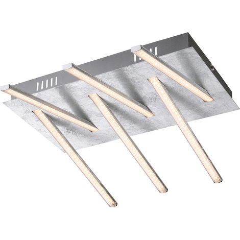Plafonnier LED design cristaux LED éclairage de salon, argent 30W 1800lm blanc chaud, LxH 48x12 cm