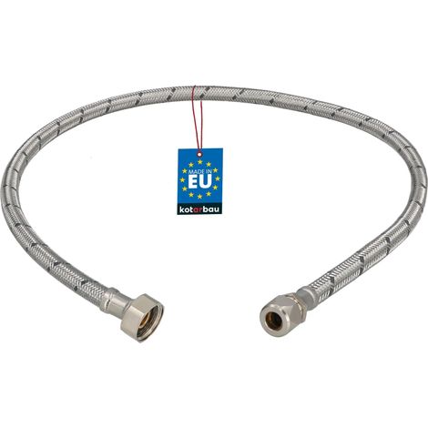 KOTARBAU® Flexible Robinet 1/2" x 3/8" - Tuyau Robinet Cuisine 90 cm - Écrou Tournant x Raccord à Sertir - Rallonge Robinet Cuisine Flexible - Tuyau Flexible Plomberie - Acier Inoxydable - Argent (1/4)