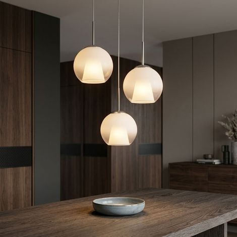LED Pendelleuchte höhenverstellbar Esszimmerlampe Glaskugeln verchromt H 120 cm (1/5)