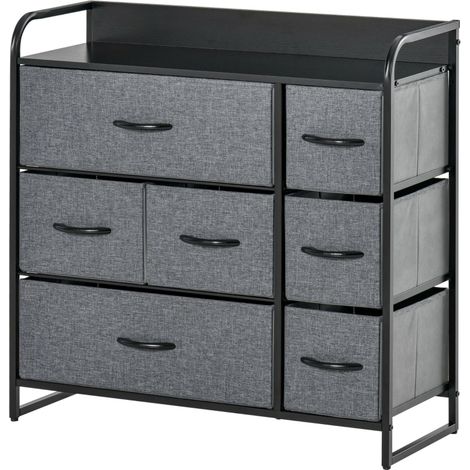 Chest of Drawers with 7 Foldable Drawers, 3-Tier Fabric Bedroom Dresser, Clothes Storage Unit for Bedroom, Living Room, Grey (1/5)