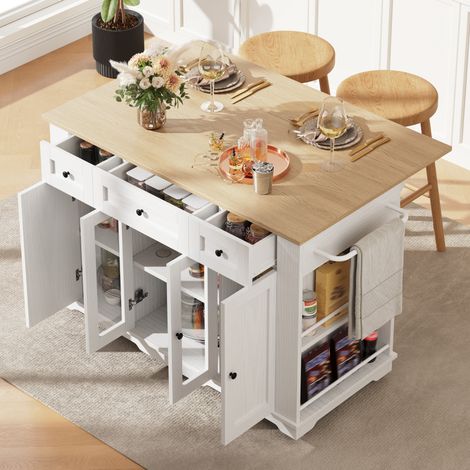 Table repas îlot cuisine pliable rangement 151,5 cm OKMYHOME (1/5)