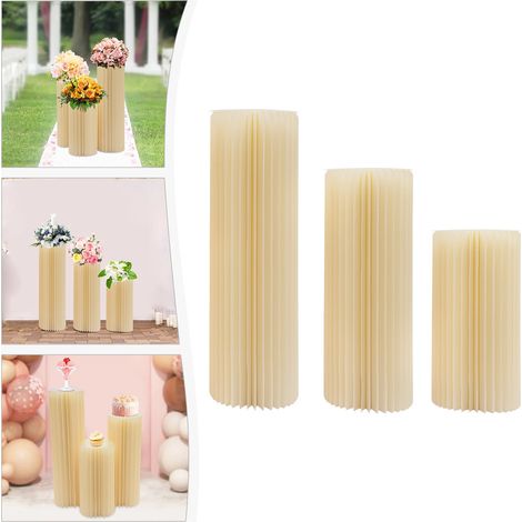Juego de 3 jarrones de cartón para boda - 60 cm + 80 cm + 100 cm - Soportes florales de cartón blanco - 3 centros de mesa para boda