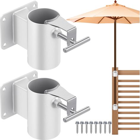 Support de Parasol Robuste pour poteaux de 2,5 à 5,1 cm, Design Peu encombrant, Support Plat sûr et Robuste pour Balustrade de terrasse, Balcon, Cour extérieure, clôtures, Blanc (1/5)