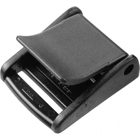 Fermo di bloccaggio in nylon nero per cinghie da 30 mm.
