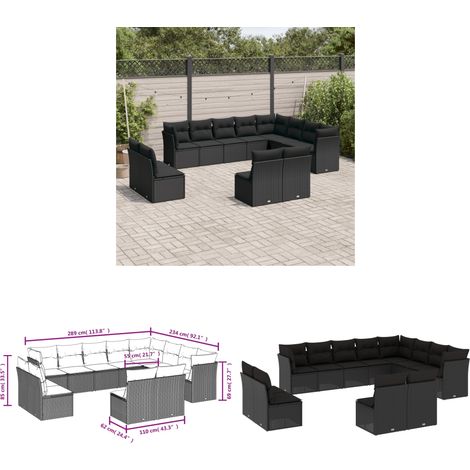 Salon de jardin 12 pcs avec coussins noir résine tressée - Ensemble Salon De Jardin - Mobilier De Jardin - Salon Extérieur - Canapé Jardin - Résine Tressée - Home & Living (1/3)