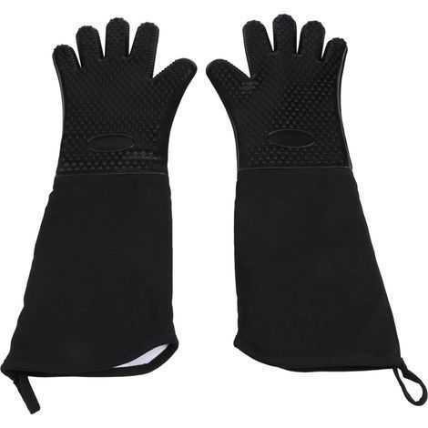Mitaine De Four en Silicone Professionnel Extra Long De Cuisson RÉSistant À La Chaleur avec Coton Interne pour La Cuisine, Barbecue, Cuisson,Gril - Noir (1/5)