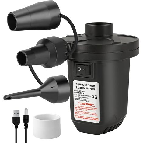 Pompe à Air électrique 3000mAh Batterie Rechargeable, Gonfleur Rapide Portable avec 3 Buses pour Matelas Gonflable, Bateau Pneumatique, Flotteur Piscine, Camping (1/5)