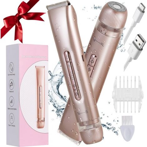Tondeuse et rasoir 2-en-1 HATTEKER pour femmes, épilateur à double tête, tondeuse de précision pour le visage et le corps, étanche IPX6-AquaForge (1/5)
