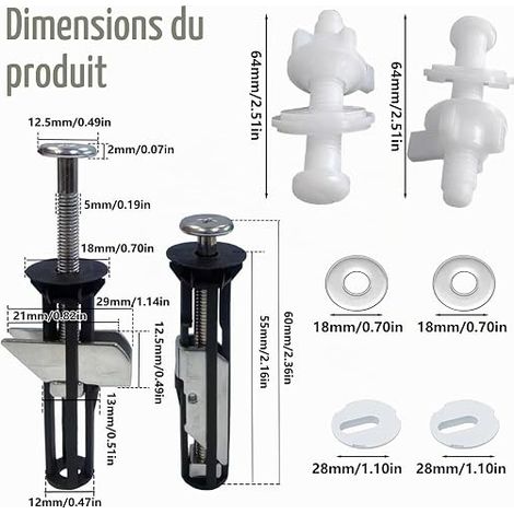 Toilet Seat Fasteners, M5 Bolts, Toilet Seat Screws (1/2)