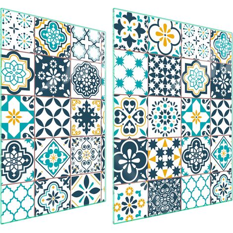 PLAQUE DE PROTECTION EN VERRE POUR POÊLE 70x52 MOSAÏQUE (1/5)
