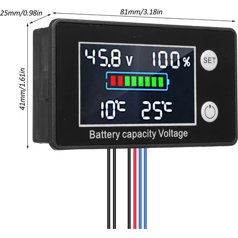 Tester di percentuale di capacità della batteria da 9V a 100V, con allarme, display LCD, voltmetro, colore nero. (1/5)