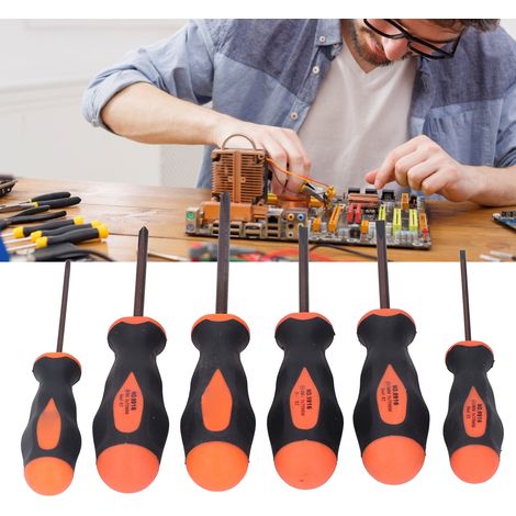 Set mit 6 Präzisions-Magnetschraubendrehern, bestehend aus 3 Schlitz- und 3 Kreuzschlitzschraubendrehern. Professionelles Reparaturset mit Aufbewahrungskoffer. (1/5)