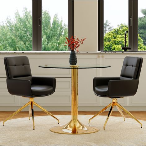 Esstisch Set mit 2 Drehstühlen Glas Metall Schwarz Gold OKMYHOME (1/5)