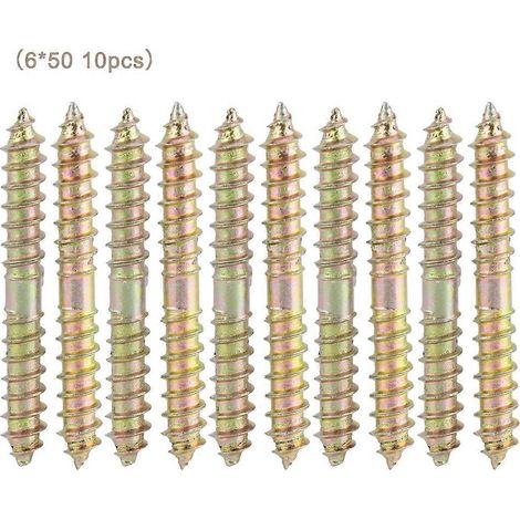 10 Stück 6 x 50 mm Dübelschrauben, doppelseitige Verbindungsschrauben für Holzbearbeitung und Möbel