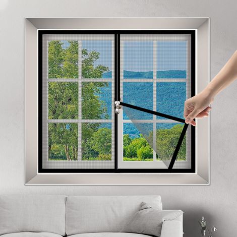 Mosquitera autoadhesiva para ventanas, con cremallera, de malla fina, 100 x 100 cm, color negro. (1/4)