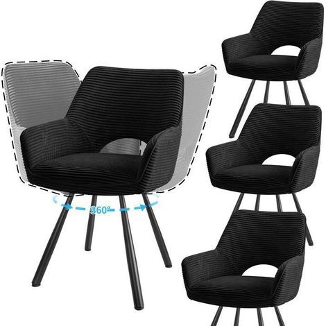 Chaises de salle à manger - WAFTING - Lot de 4 - Velours noir - Pivotantes avec accoudoirs - Pieds métal (1/5)
