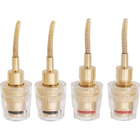 Lot de 4 fiches bananes 2 mm, connecteurs bananes flexibles 4 mm, adaptateurs bananes femelles 2 mm vers multibrins, plaqués or, pour amplificateurs (1/5)