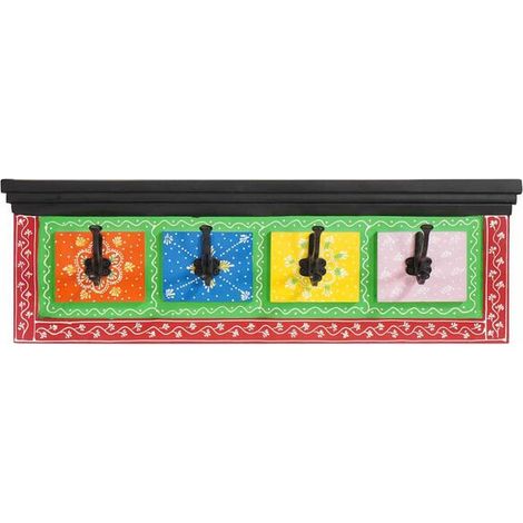 Porte-manteau noir, 80 x 25 x 2 cm, bois de manguier massif (1/5)