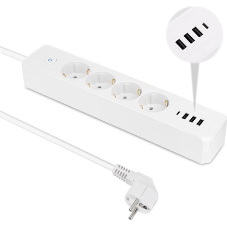 Multiprise Electrique, Multiprise USB 4 Prises avec 4 Ports USB Multiprise avec Interrupteur (16A/4000W), Prise Multiple avec Cable 1.8m pour Maison, Bureau (1/5)
