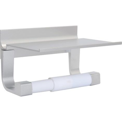 Selbstklebender Toilettenpapierhalter mit Ablage, Wandmontage, kein Bohren erforderlich, Aluminium, für Badezimmer/Toilette (Silber) (1/5)
