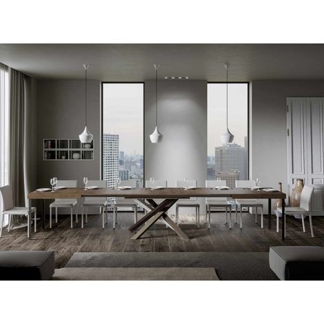 Les Tendances – Table extensible 8 à 20 personnes – Bois mélaminé foncé – Longueur 180 à 440 cm – 4 couleurs de pieds – Système d'extension stable