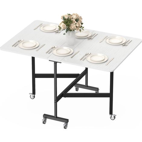 HOMCOM Tavolo Pieghevole da Pranzo con Ruote e Freni per 6 Persone Bianco (1/5)