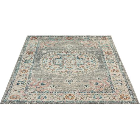 FLOORNOVO In- & Outdoor Teppich Grau gemustert - 200 x 140 cm - Flachgewebe für Garten Balkon Terrasse und Innenbereich - Robust & Pflegeleicht - vielseitig einsetzbar im Innen- und Außenbereich (1/2)