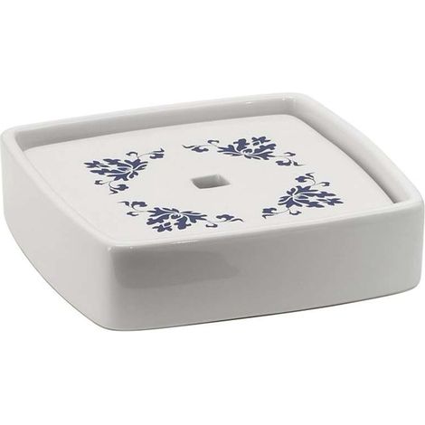 Porte-savon sur pied CIXI, porcelaine, blanc/bleu (1/5)