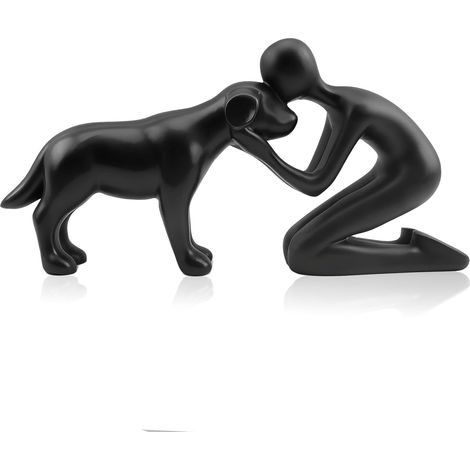 1 Statue Chien Résine Noire Design Minimaliste Décoration Intérieur Salon Bureau Cadeau