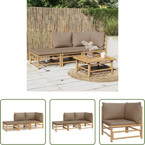 Salon de jardin -  Salon de jardin 3 pcs avec coussins taupe bambou (1/5)