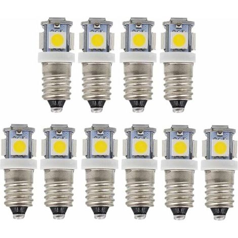 10 Stück E10 12 V LED-Lampen, kaltweiß, 5 SMD, 0,5 W, 50 lm (warmweiß) (1/4)