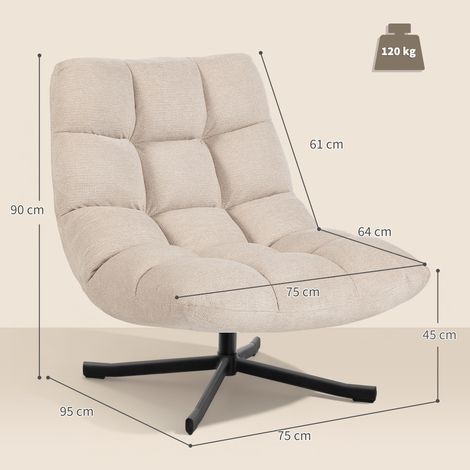 Butaca de Salón Giratoria Moderna Tapizada en Chenilla con Asiento Ancho Base Cruz y Patas de Acero Sillón Relax Crema (1/4)