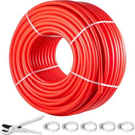 VEVOR Tuyau PEX-B Chauffage 152,4 m Tuyau PEX Diametre 2,54 cm Tuyau Multicouche Rouge Tuyau Isolant Chauffage a Eau Tube Aquarium Flexible Rayon de Courbure de 18 cm pour Plomberie, Tuyau deEgout RV (1/5)