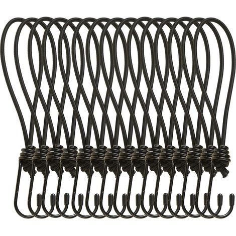 15PCS Tendeurs de Bâche avec Crochets, Tendeurs en Caoutchouc Noir de 20cm pour Fixation de Bâches, Filets, Tentes, Bannières et Applications Extérieures, Résistants et Polyvalents (1/5)