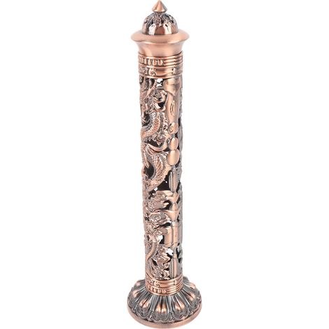 Tour à encens verticale rétro Dragon Phénix, couleur cuivre, idéale pour une salle de méditation, un salon de thé ou un bureau. (1/5)