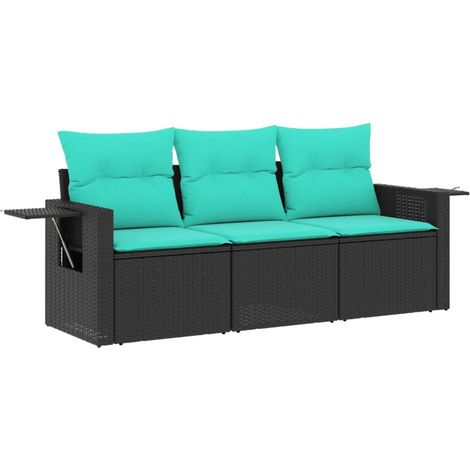 3-teiliges Gartensofa-Set mit Kissen, schwarzes Polyrattan vidaXL (1/5)