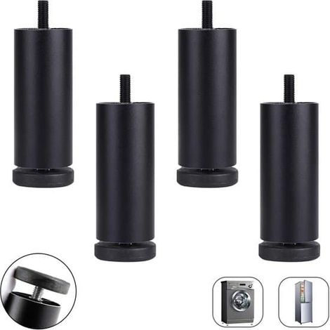 Pieds de meubles réglables en aluminium noir de 12 cm, filetage M8, pour canapés (lot de 4) (1/5)